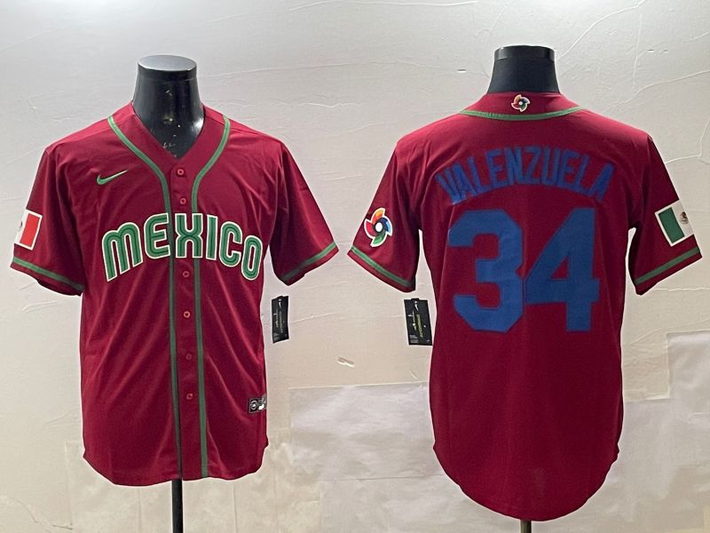 Men 2025 World Cub Mexico #34 Valenzuela Red Nike MLB Jersey style 3
